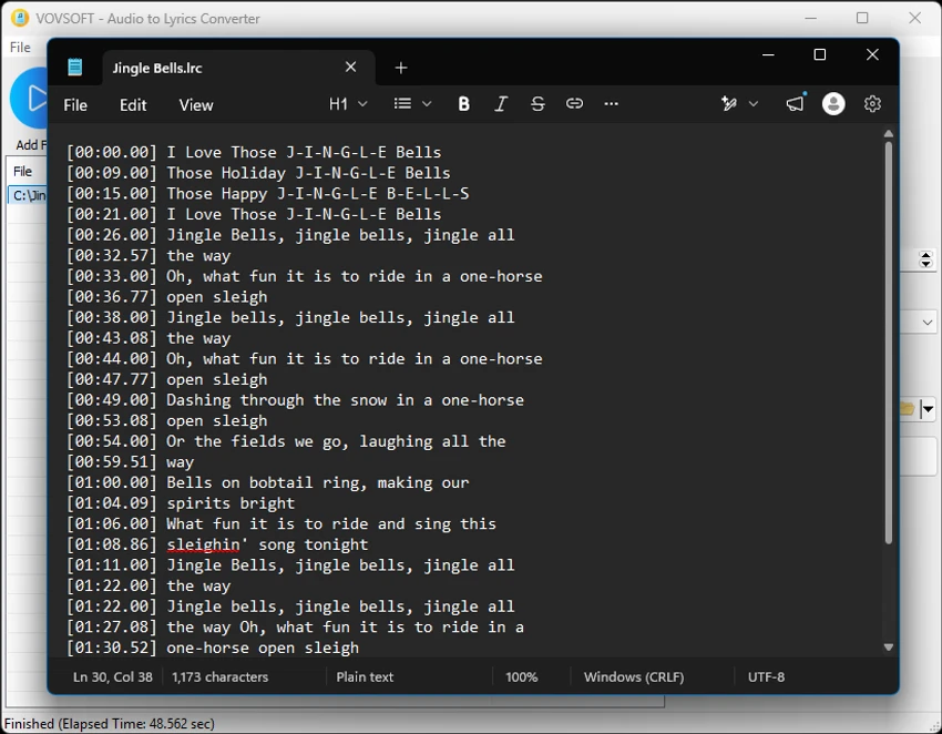 VovSoft Audio to Lyrics Converter screenshot