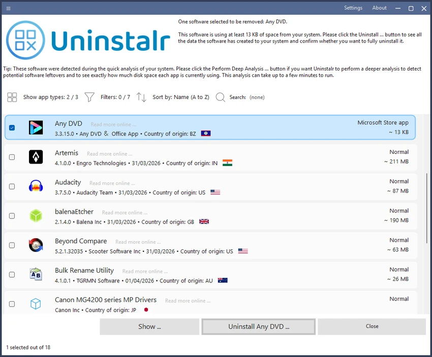 Uninstalr screenshot