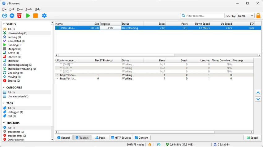 qBittorrent screenshot