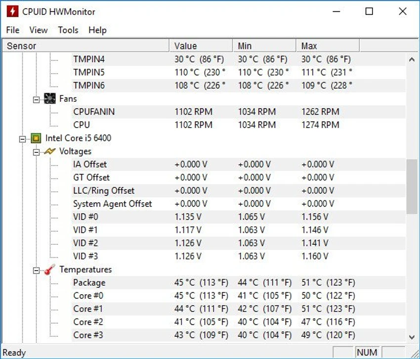 HWMonitor screenshot