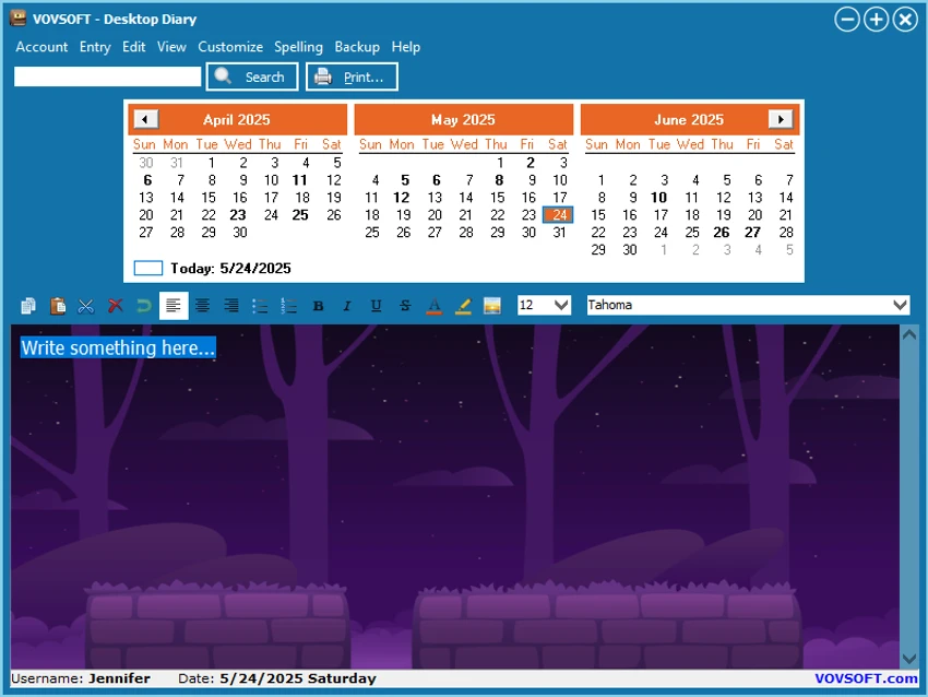 VovSoft Desktop Diary screenshot