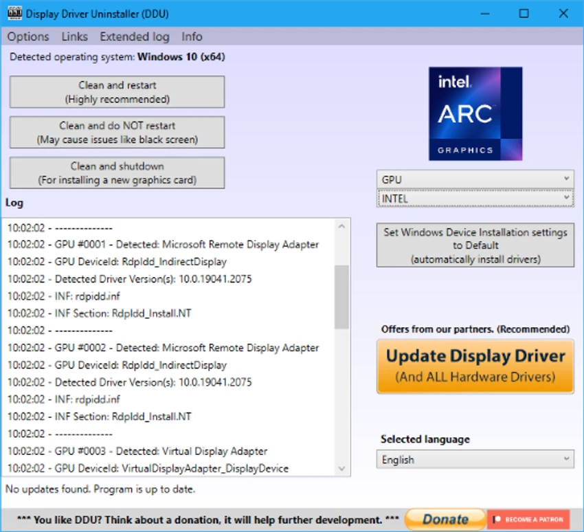 Display Driver Uninstaller (DDU) screenshot