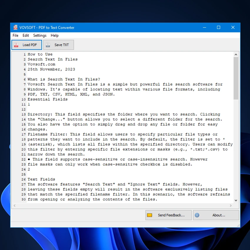 VovSoft PDF to Text Converter screenshot
