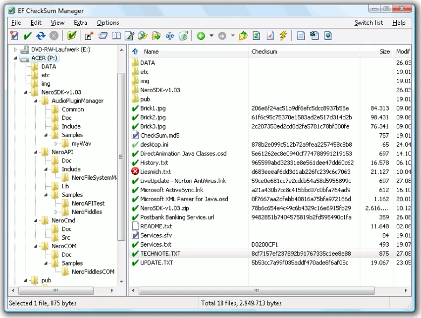 EF CheckSum Manager screenshot