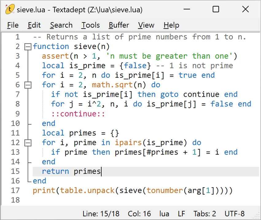 Textadept screenshot