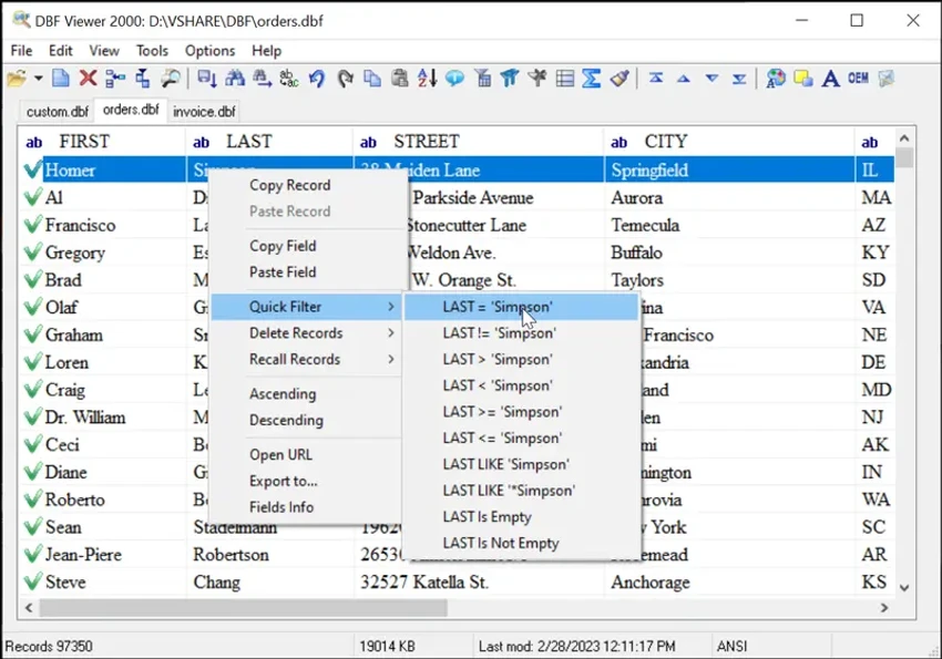 DBF Viewer 2000 screenshot