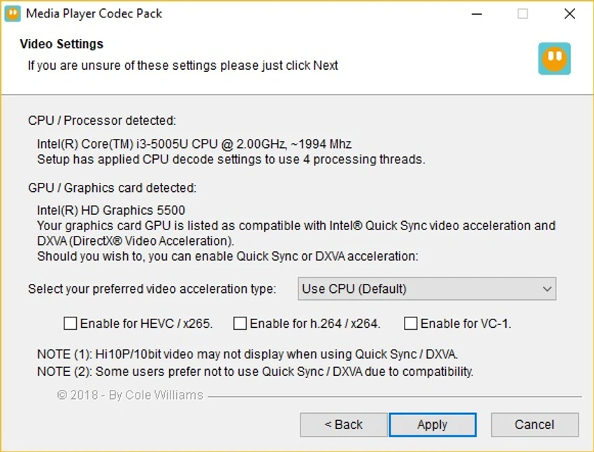 Media Player Codec Pack screenshot