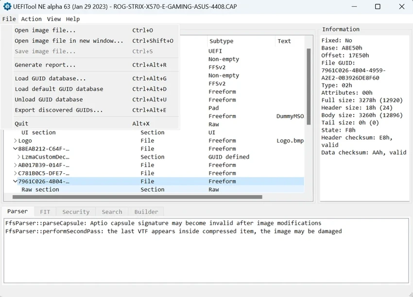 UEFITool screenshot