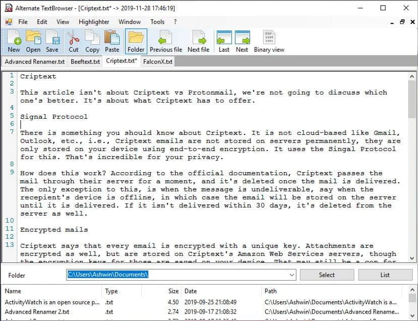 Alternate Textbrowser screenshot