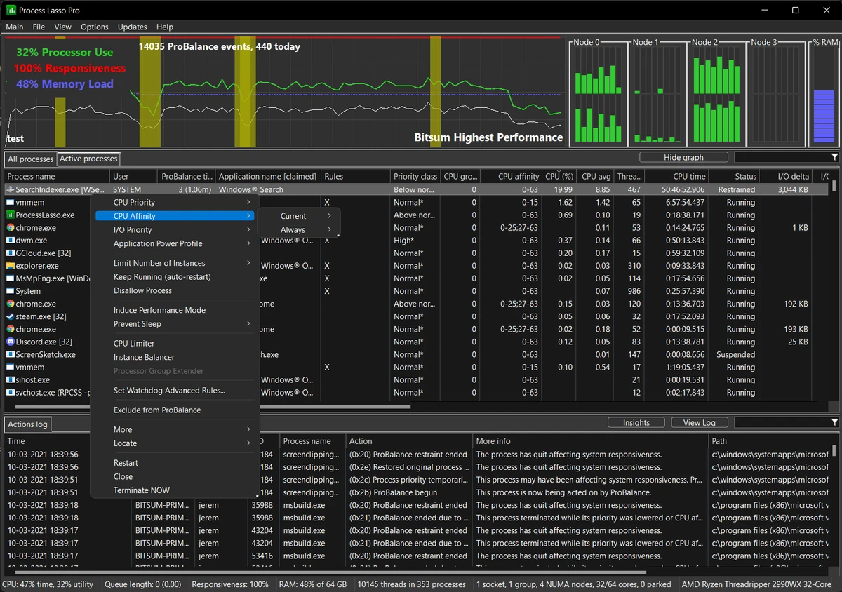 Process Lasso screenshot