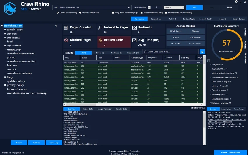 CrawlRhino SEO Crawler screenshot