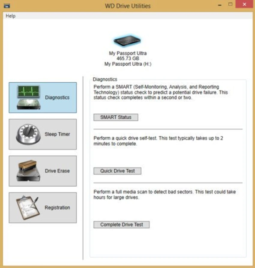 WD Drive Utilities screenshot