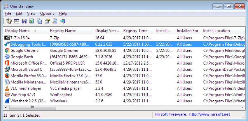 UninstallView screenshot