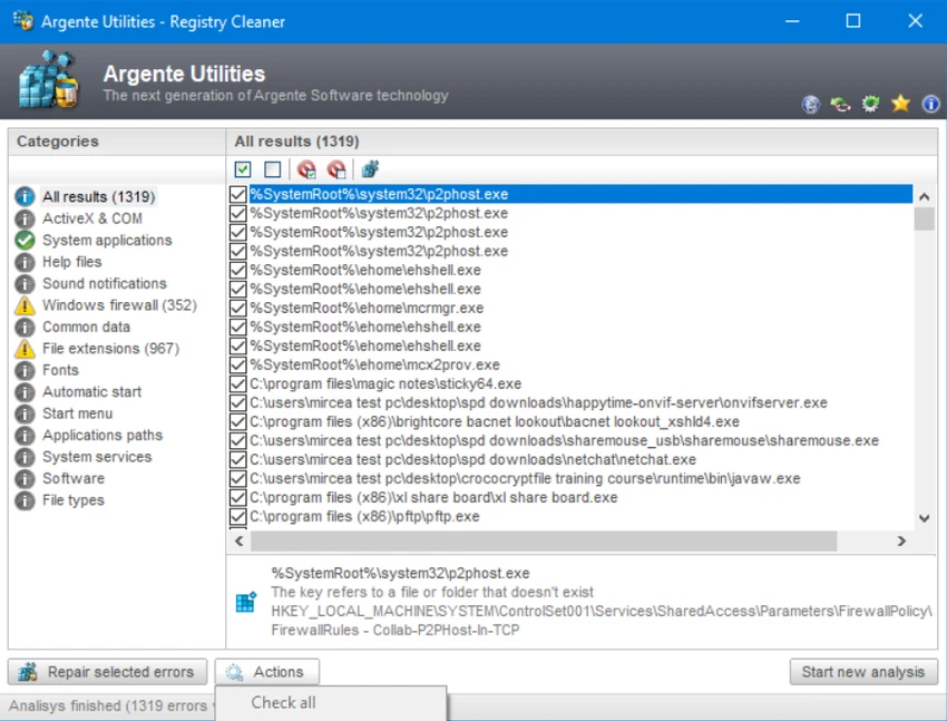 Argente Registry Cleaner screenshot