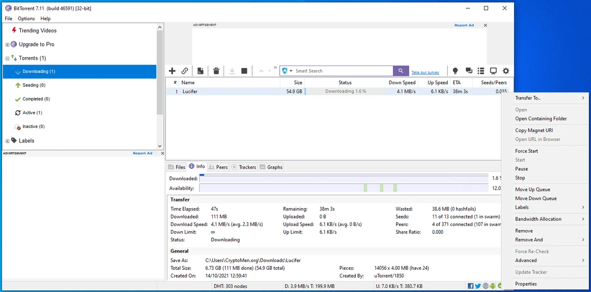 BitTorrent screenshot