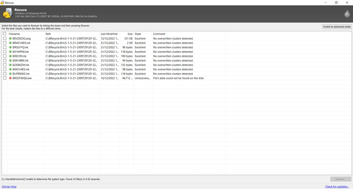Recuva screenshot