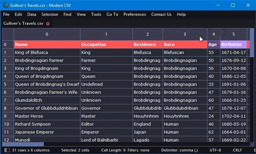 Modern CSV screenshot