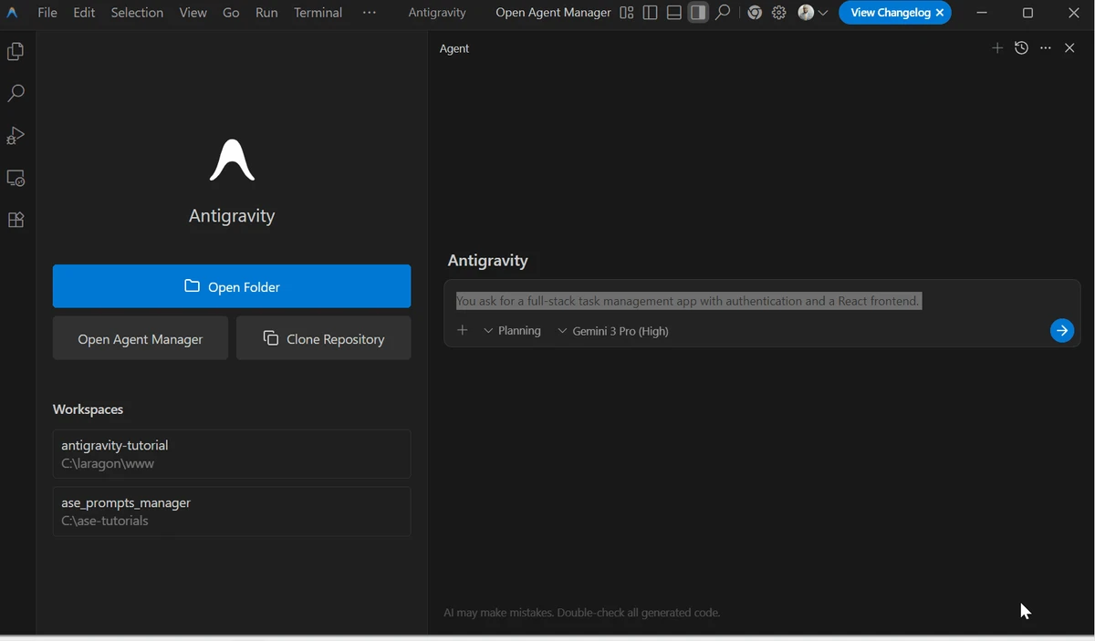 Google Antigravity screenshot