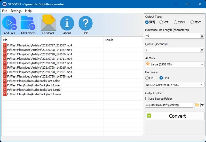 Vovsoft Speech to Subtitle Converter screenshot