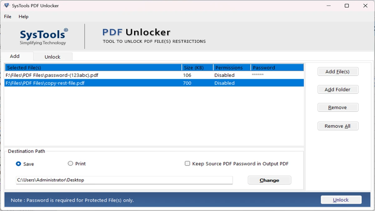 SysTools PDF Unlocker screenshot