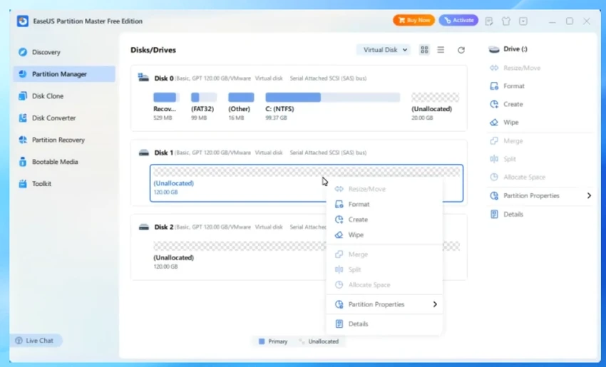 EaseUS Partition Master screenshot