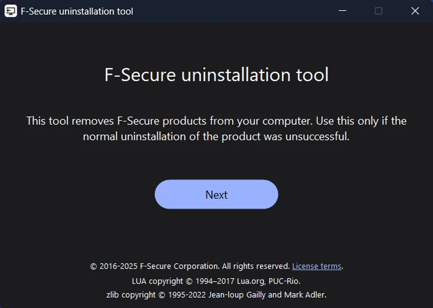 F-Secure Uninstallation Tool screenshot