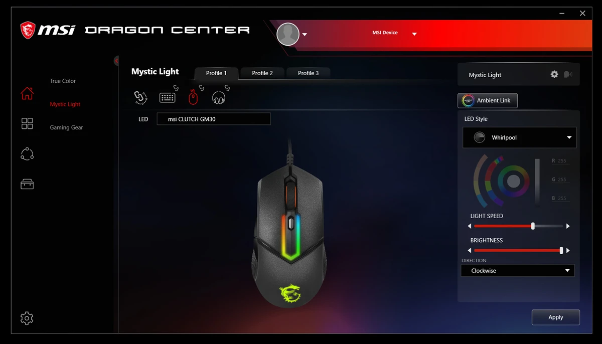 MSI Dragon Center screenshot