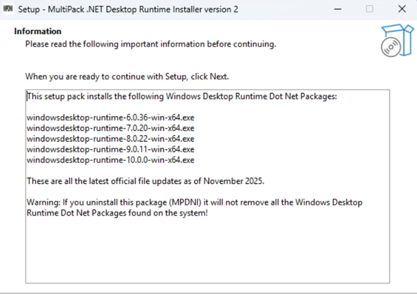 MultiPack .NET Windows Desktop Installer screenshot