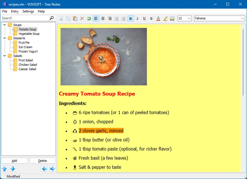 VovSoft Tree Notes screenshot
