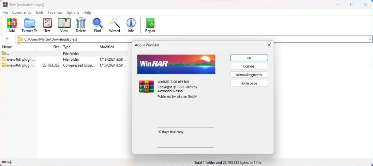 WinRAR screenshot