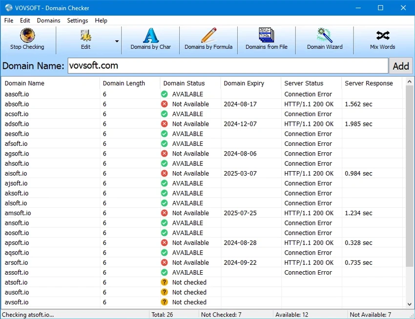 VovSoft Domain Checker screenshot