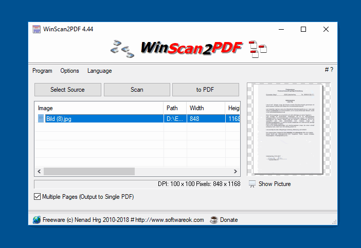 WinScan2PDF screenshot