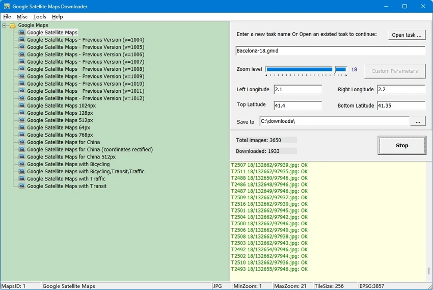 Google Satellite Maps Downloader screenshot