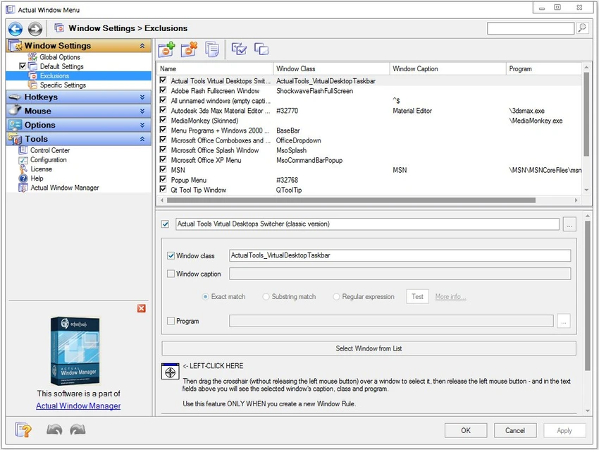 Actual Window Menu screenshot