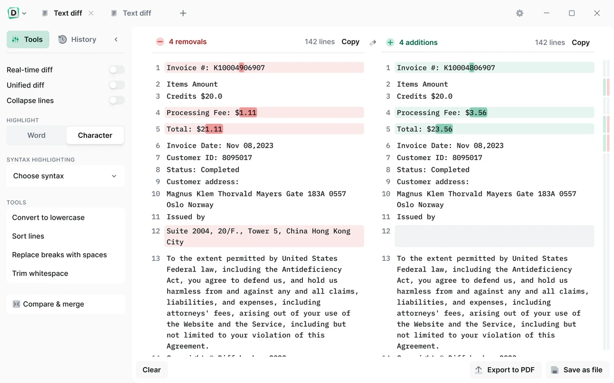 Diffchecker screenshot