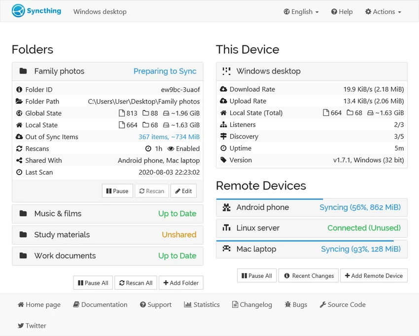 Syncthing screenshot